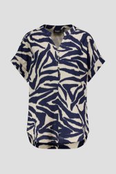 Blouse en lin beige clair à imprimé bleu foncé de Signature pour Femmes