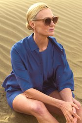 Blouse en lin bleu à manches courtes de Liberty Island pour Femmes