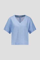 Blouse en lin bleu clair à col en V de Libelle pour Femmes
