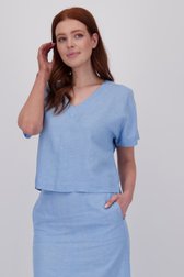 Blouse en lin bleu clair à col en V de Libelle pour Femmes