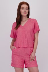Blouse en lin corail à col en V de Libelle pour Femmes