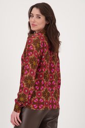 Blouse marron à imprimé rouge et rose de Geisha pour Femmes