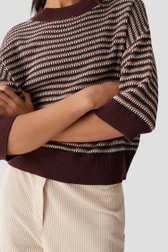 Detail van Bordeaux gemêleerd gebreide trui door Opus voor Dames