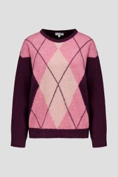 Productfoto 1 van Bordeaux-roze geruite trui door More & More voor Dames