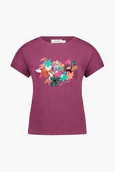 Bordeaux T-shirt met bloemen opdruk  van Libelle voor Dames