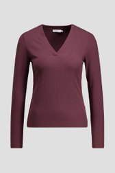 Productfoto 1 van Bordeaux T-shirt met V-hals en lange mouwen door Liberty Island voor Dames
