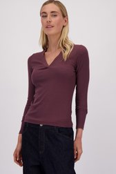 Voorkant van Bordeaux T-shirt met V-hals en lange mouwen door Liberty Island voor Dames