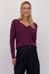 Voorkant van Bordeaux trui met V-hals door Liberty Island voor Dames