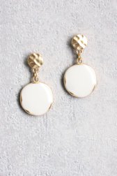 Boucles d'oreilles rondes dorées et blanches de Liberty Island pour Femmes
