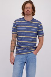 Vidéo de T-shirt bleu à rayures beige et brunes de Ravøtt pour Hommes