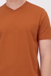 Detail van Bruin katoenen T-shirt met V-hals door Liberty Island voor Heren