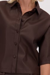 Detail van Bruine blouse met leather look door D'Auvry voor Dames