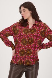 Bruine blouse met rood-roze print van Geisha voor Dames