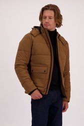 Voorkant van Bruine gewatteerde jas met afneembare kap door Ravøtt voor Heren
