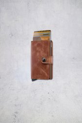 Extra foto 1 van Bruine lederen kaarthouder  - Miniwallet vintage door Secri voor Heren
