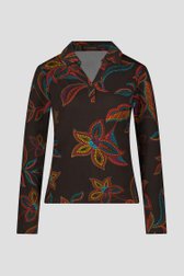 Bruine polo met een gestipte bloemenprint  van Claude Arielle voor Dames