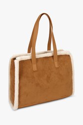 Bruine suède shopper met wollen details van Modeno voor Dames