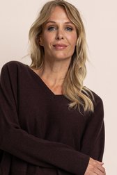 Detail van Bruine wollen trui met V-hals door AC by Annelien Coorevits voor Dames