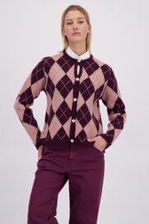 Le devant de Cardigan à carreaux bordeaux et rose de More & More pour Femmes