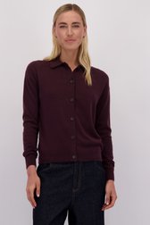 Le devant de Cardigan bordeaux avec col de Liberty Island pour Femmes