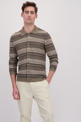 Le devant de Cardigan brun rayé à manches longues de Marc O'Polo pour Hommes