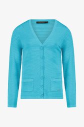 Cardigan turquoise en tissu texturé côtelé de Claude Arielle pour Femmes