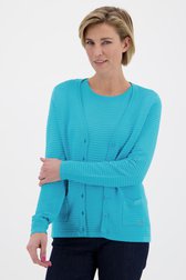 Cardigan turquoise en tissu texturé côtelé de Claude Arielle pour Femmes