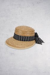 Le devant de Chapeau marron clair avec ruban bleu à pois de Modeno pour Femmes
