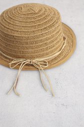 Le dos de Chapeau tressé beige avec perles brun-bleu de Modeno pour Femmes