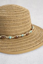 Photo produit 1 de Chapeau tressé beige avec perles brun-bleu de Modeno pour Femmes