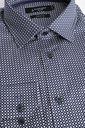 Photo produit 1 de Chemise bleu foncé à imprimé blanc - Comfort fit de Dansaert Black pour Hommes
