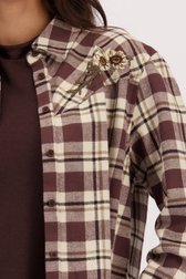 Détail de Chemise de bûcheron brune avec fleurs brodées de Louise pour Femmes