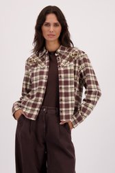 Le devant de Chemise de bûcheron brune avec fleurs brodées de Louise pour Femmes