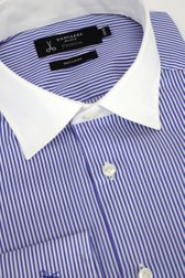 Photo produit 2 de Chemise rayée bleue avec col blanc – Regular fit de Dansaert Black Premium pour Hommes