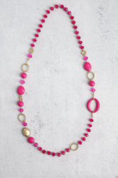 Collier doré long avec perles fuchsia de Liberty Island pour Femmes