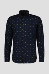 Donkerblauw hemd met oker motief - regular fit van Ravøtt voor Heren