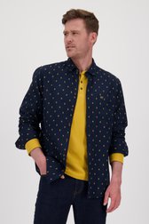 Donkerblauw hemd met oker motief - regular fit van Ravøtt voor Heren