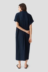 Donkerblauw midi kleedje met gewafelde structuur van Opus voor Dames