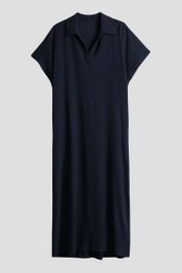 Donkerblauw midi kleedje met gewafelde structuur van Opus voor Dames