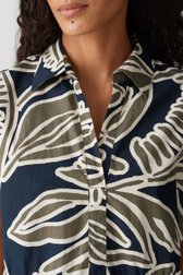 Donkerblauw midi kleedje met groene bladerprint van Opus voor Dames