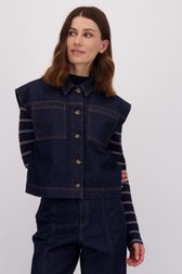 Voorkant van Donkerblauw mouwloos jeansvest  door LŌVING voor Dames