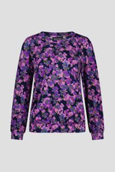 Donkerblauw T-shirt met paarse bloemenprint van Signature voor Dames