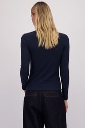 Achterkant van Donkerblauw T-shirt met V-hals en lange mouwen door Liberty Island voor Dames