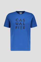Donkerblauw T-shirt met zwarte opdruk van Casual Five voor Heren