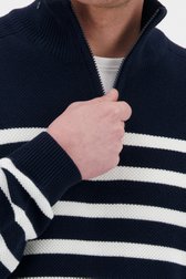 Donkerblauw-wit gestreepte trui met korte rits van Ravøtt voor Heren