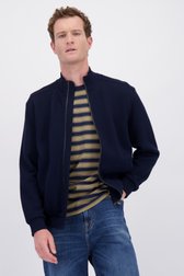 Voorkant van Donkerblauwe cardigan met rits door Ravøtt voor Heren