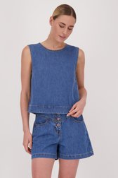 Donkerblauwe denimblouse zonder mouwen van Liberty Island Denim voor Dames