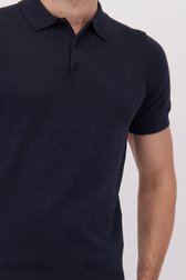 Detail van Donkerblauwe gebreide polo met korte mouwen door Michaelis voor Heren