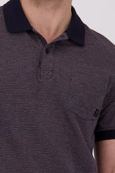 Donkerblauwe polo met fijn wit-oranje motief van Ravøtt voor Heren