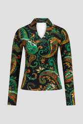 Productfoto 1 van Donkerblauwe polo met groene paisley print door Claude Arielle voor Dames